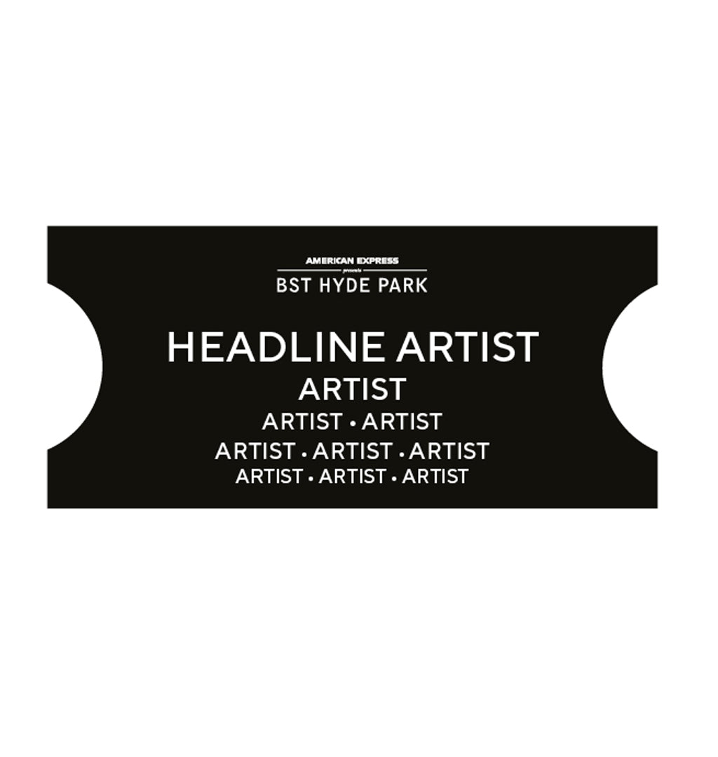 A black ticket-shaped graphic features BST Hyde Park at the top, with Noah Kahan Event and headline artist text—perfect as a HOME DELIVERY: Noah Kahan Event Souvenir Ticket Pre-Order.