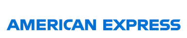 The American Express logo features the company name in bold, blue uppercase letters on a transparent background.